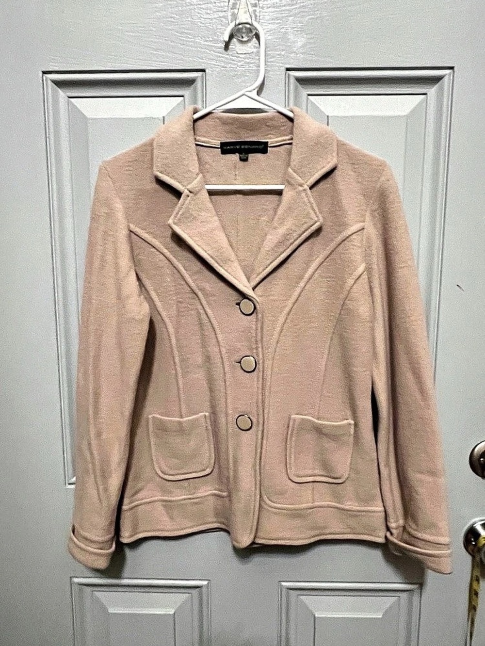 Harve Benard 100% Wool Blazer Women S Beige Taupe Tailored Patch Pockets
